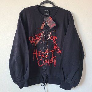 A Nightmare On Elm Street Halloween Lace Up Crewneck Sweater Size M Black